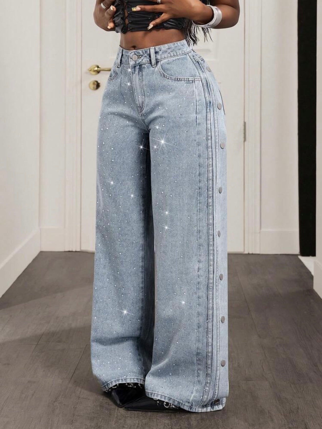 Denim Jeans with Rhinestone