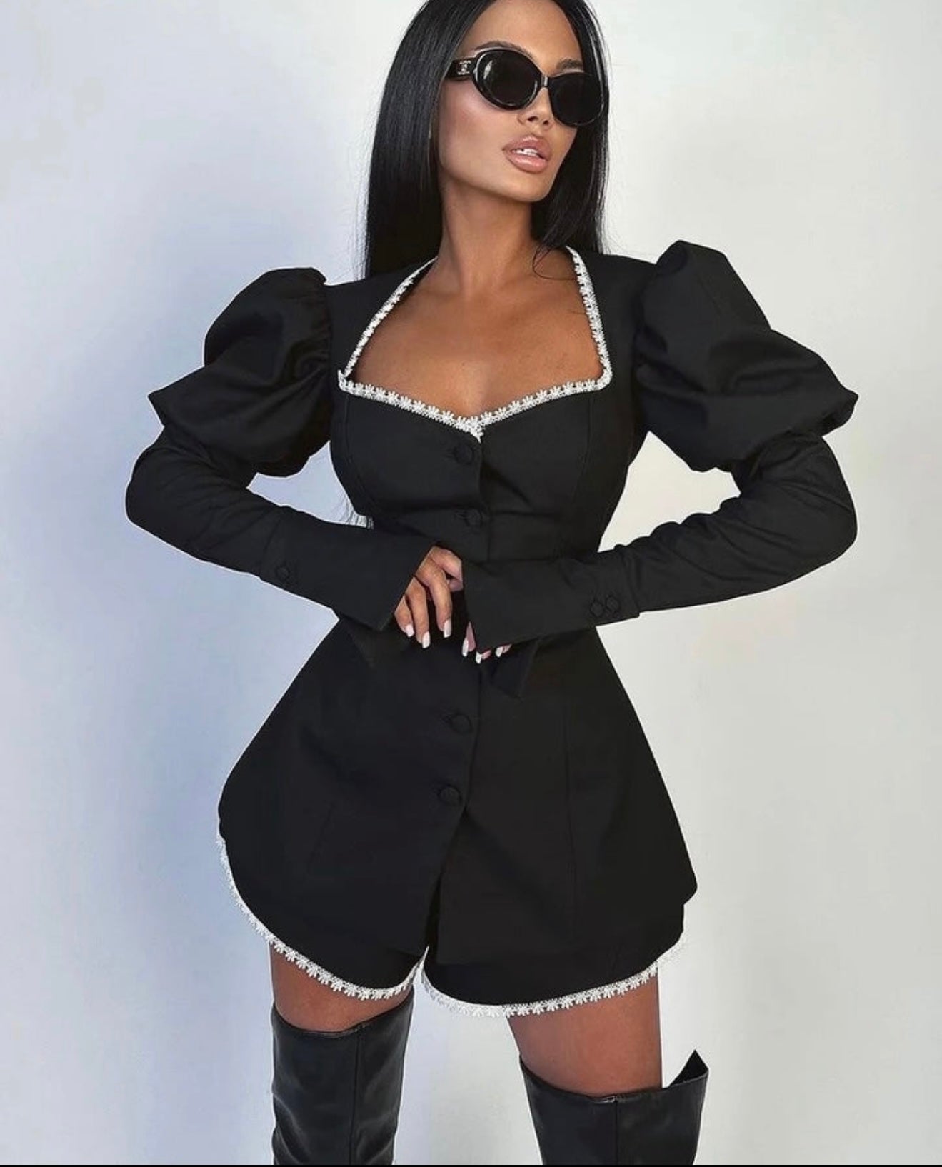 2 Pcs Black Dress with Shorts & Blazer