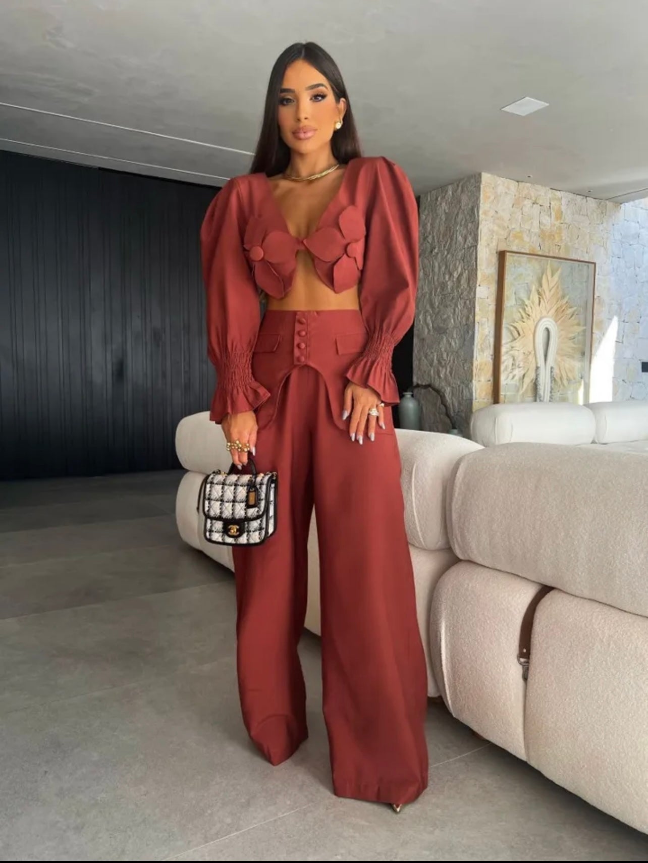 Floral crop & high waist pants